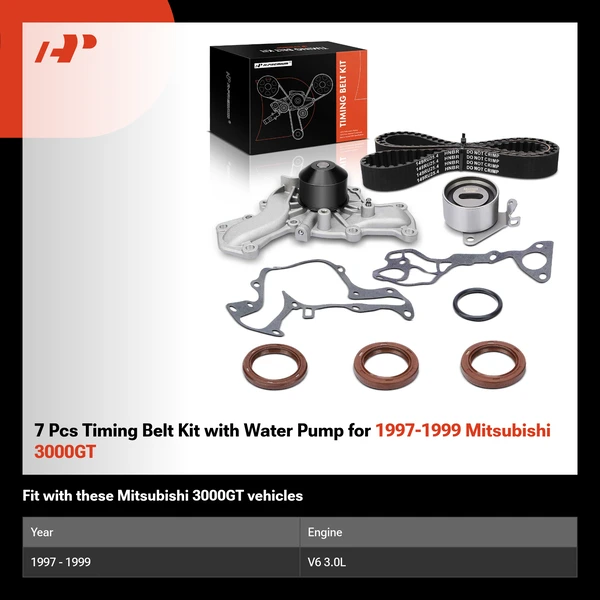 7 Pcs Timing Belt Kit with Water Pump for 1997-1999 Mitsubishi 3000GT
