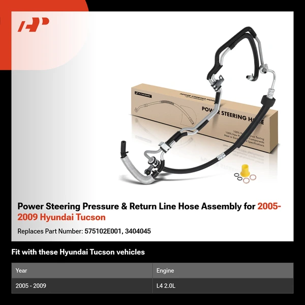 Power Steering Pressure & Return Line Hose Assembly for 2005-2009 Hyundai Tucson