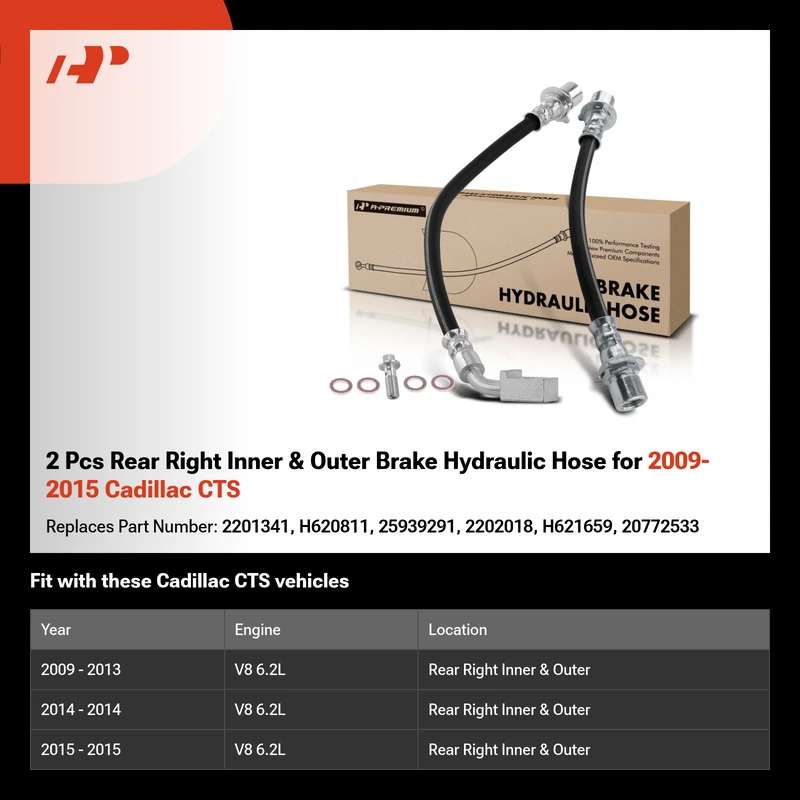 2 Pcs Rear Right Inner & Outer Brake Hydraulic Hose for 2009-2015 Cadillac CTS