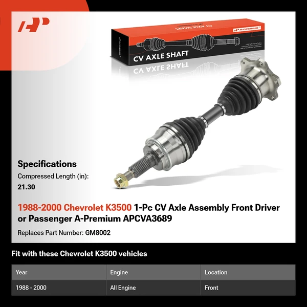 1988-2000 Chevrolet K3500 1-Pc CV Axle Assembly Front Driver or Passenger A-Premium APCVA3689