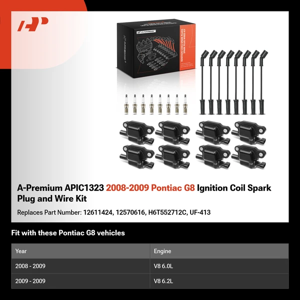 A-Premium APIC1323 2008-2009 Pontiac G8 Ignition Coil Spark Plug and Wire Kit