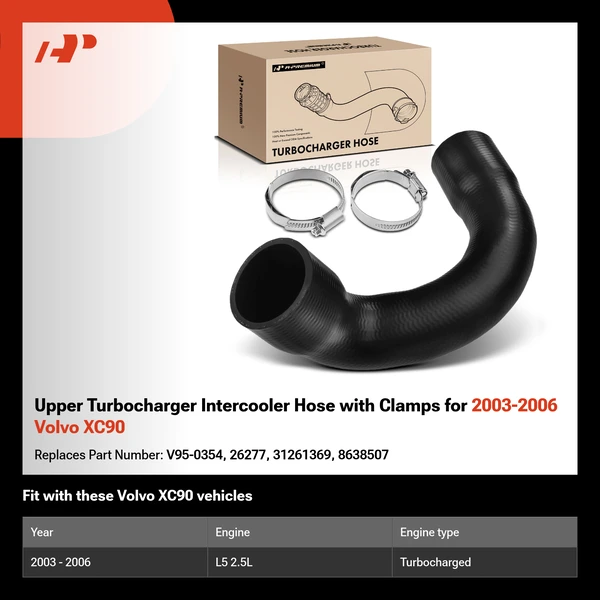 Upper Turbocharger Intercooler Hose with Clamps for 2003-2006 Volvo XC90