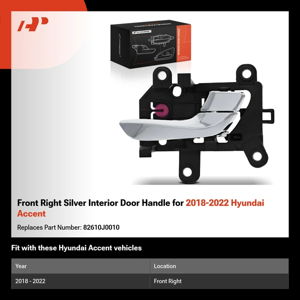 Front Right Silver Interior Door Handle for 2018-2022 Hyundai Accent