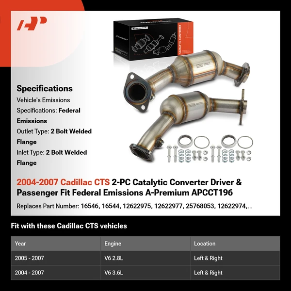 2004-2007 Cadillac CTS 2-PC Catalytic Converter Driver & Passenger Fit Federal Emissions A-Premium APCCT196