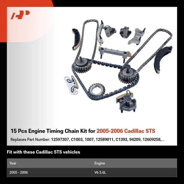 15 Pcs Engine Timing Chain Kit for 2005-2006 Cadillac STS