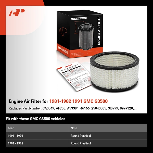 Engine Air Filter for 1981-1982 1991 GMC G3500