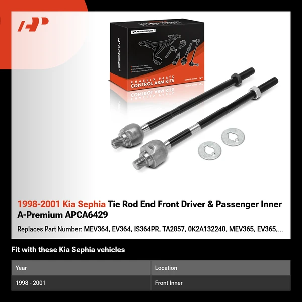 1998-2001 Kia Sephia Tie Rod End Front Driver & Passenger Inner A-Premium APCA6429
