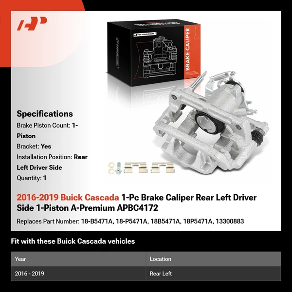 2016-2019 Buick Cascada 1-Pc Brake Caliper Rear Left Driver Side 1-Piston A-Premium APBC4172