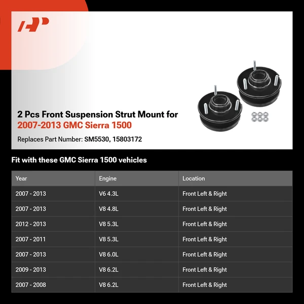 2 Pcs Front Suspension Strut Mount for 2007-2013 GMC Sierra 1500