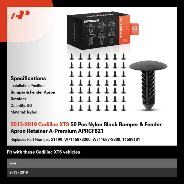 2013-2019 Cadillac XTS 50 Pcs Nylon Black Bumper & Fender Apron Retainer A-Premium APRCF821