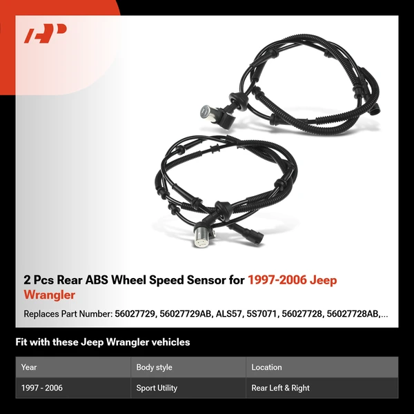 2 Pcs Rear ABS Wheel Speed Sensor for 1997-2006 Jeep Wrangler