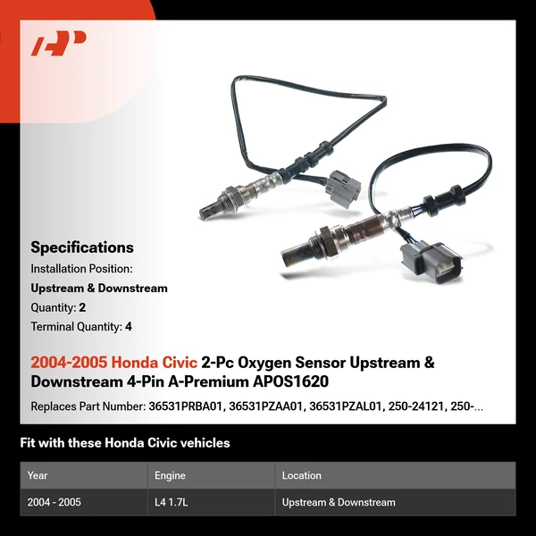 2004-2005 Honda Civic 2-Pc Oxygen Sensor Upstream & Downstream 4-Pin A-Premium APOS1620