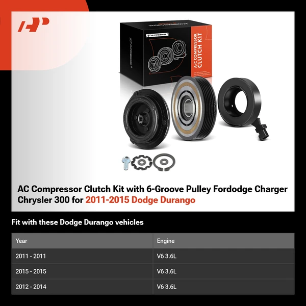 AC Compressor Clutch Kit with 6-Groove Pulley Fordodge Charger Chrysler 300 for 2011-2015 Dodge Durango