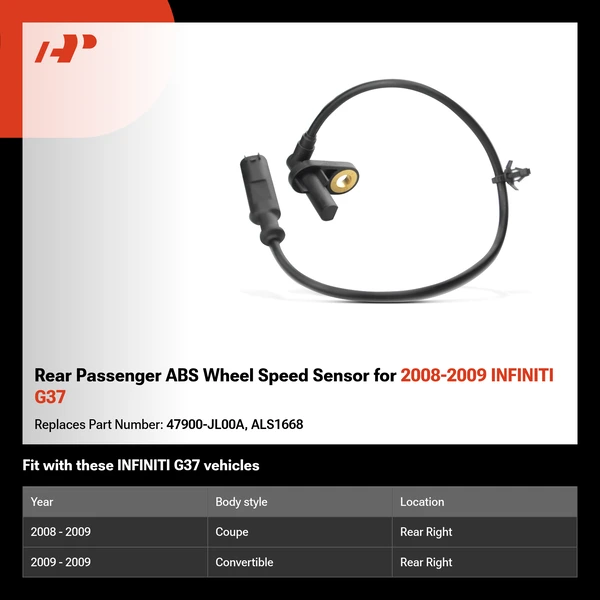 Rear Passenger ABS Wheel Speed Sensor for 2008-2009 INFINITI G37