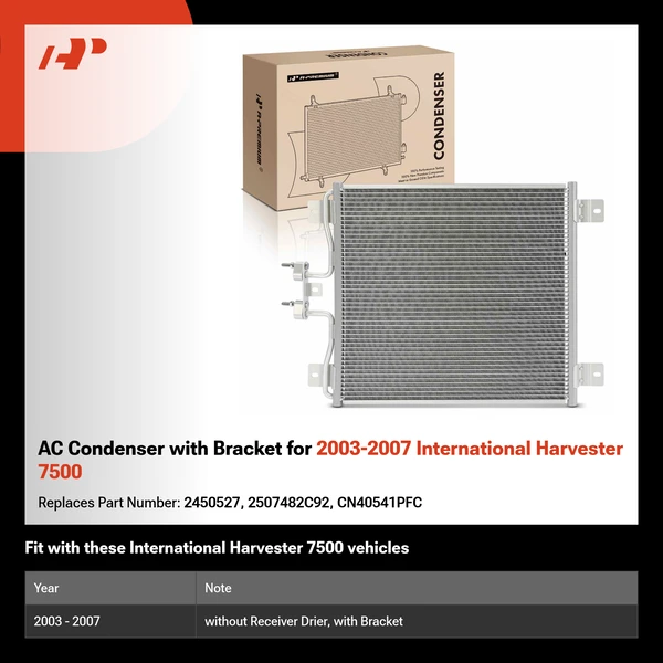 AC Condenser with Bracket for 2003-2007 International Harvester 7500