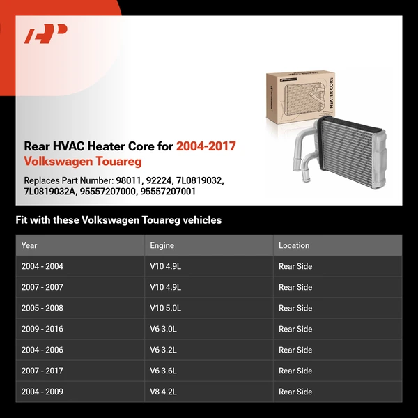 Rear HVAC Heater Core for 2004-2017 Volkswagen Touareg