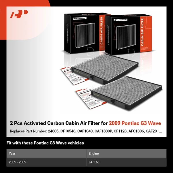 2 Pcs Activated Carbon Cabin Air Filter for 2009 Pontiac G3 Wave