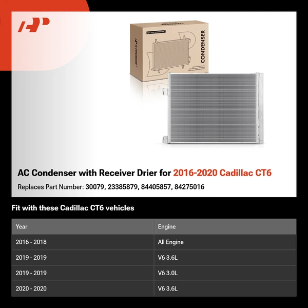 AC Condenser with Receiver Drier for 2016-2020 Cadillac CT6