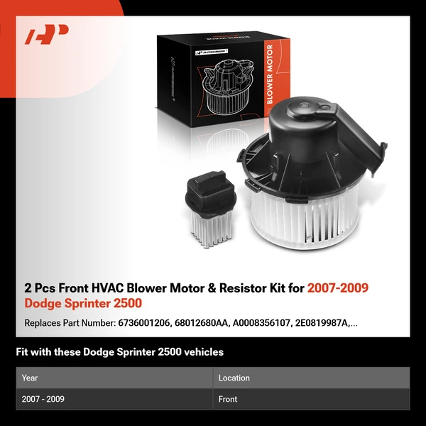 2 Pcs Front HVAC Blower Motor & Resistor Kit for 2007-2009 Dodge Sprinter 2500