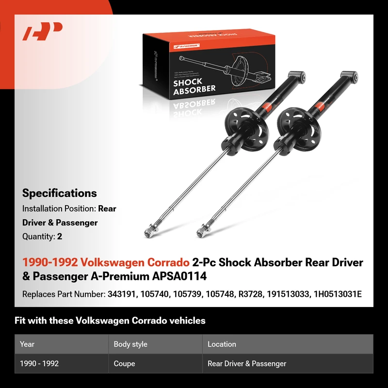 1990-1992 Volkswagen Corrado 2-Pc Shock Absorber Rear Driver & Passenger A-Premium APSA0114