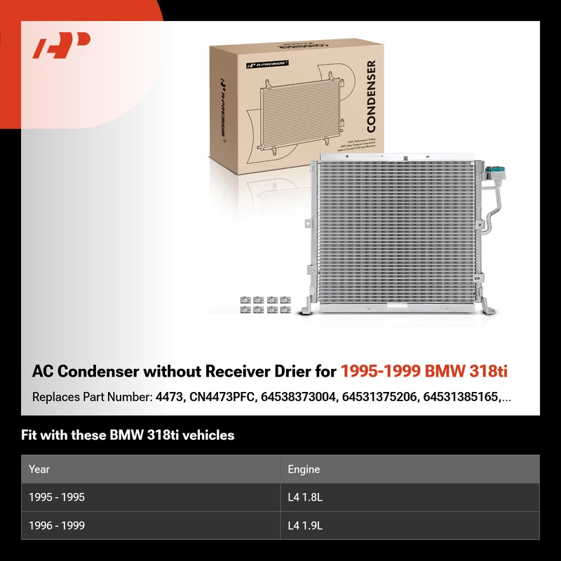 AC Condenser without Receiver Drier for 1995-1999 BMW 318ti