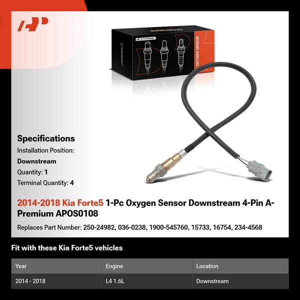 2014-2018 Kia Forte5 1-Pc Oxygen Sensor Downstream 4-Pin A-Premium APOS0108