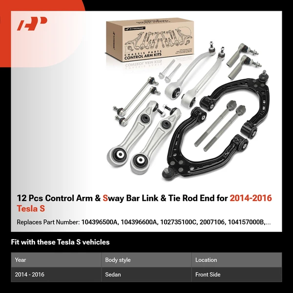 12 Pcs Control Arm & Sway Bar Link & Tie Rod End for 2014-2016 Tesla S