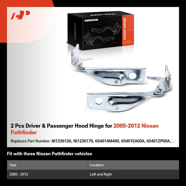 2 Pcs Driver & Passenger Hood Hinge for 2005-2012 Nissan Pathfinder