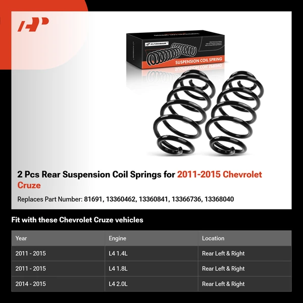 2 Pcs Rear Suspension Coil Springs for 2011-2015 Chevrolet Cruze