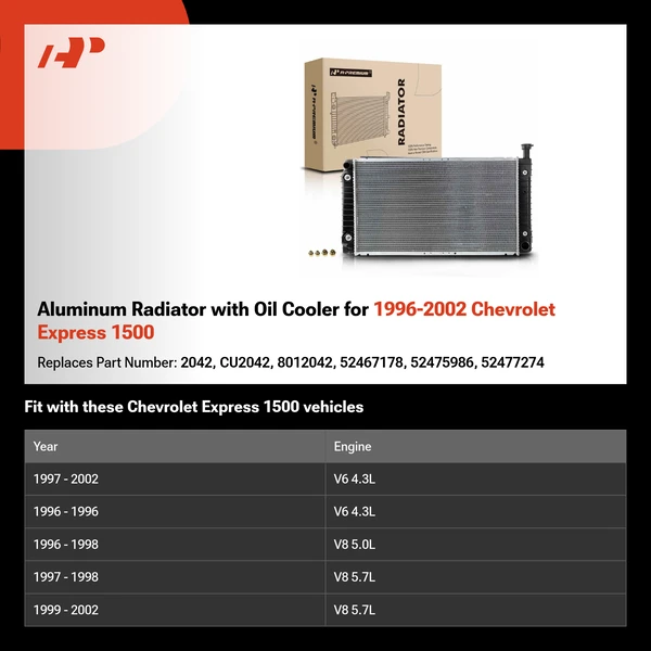 Aluminum Radiator with Oil Cooler for 1996-2002 Chevrolet Express 1500