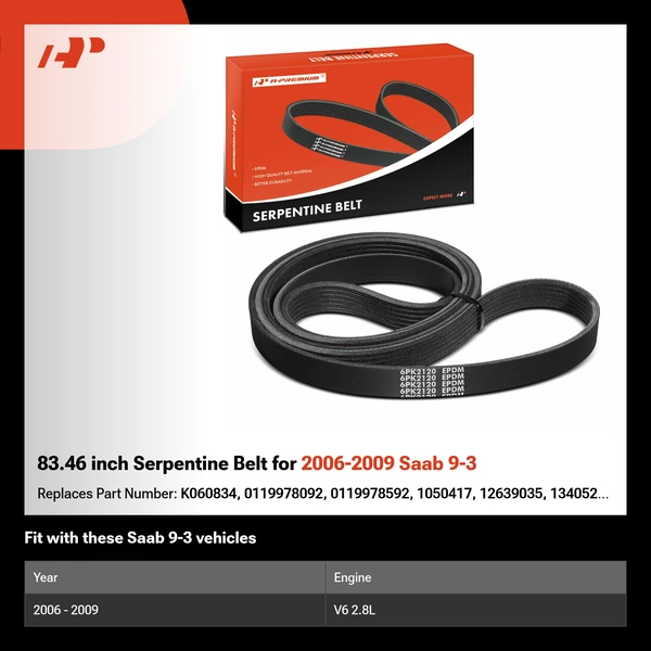 83.46 inch Serpentine Belt for 2006-2009 Saab 9-3
