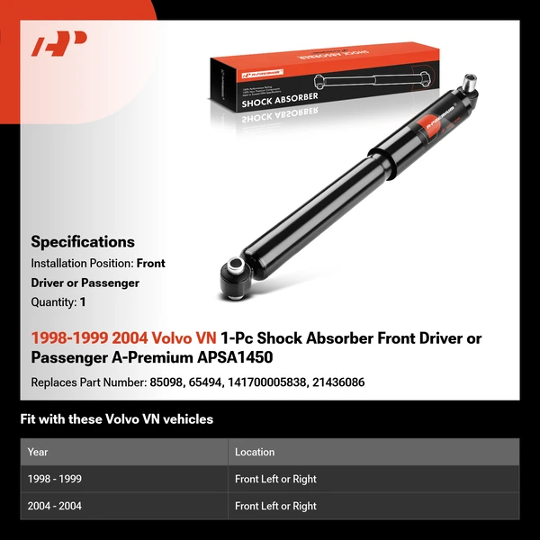 1998-1999 2004 Volvo VN 1-Pc Shock Absorber Front Driver or Passenger A-Premium APSA1450