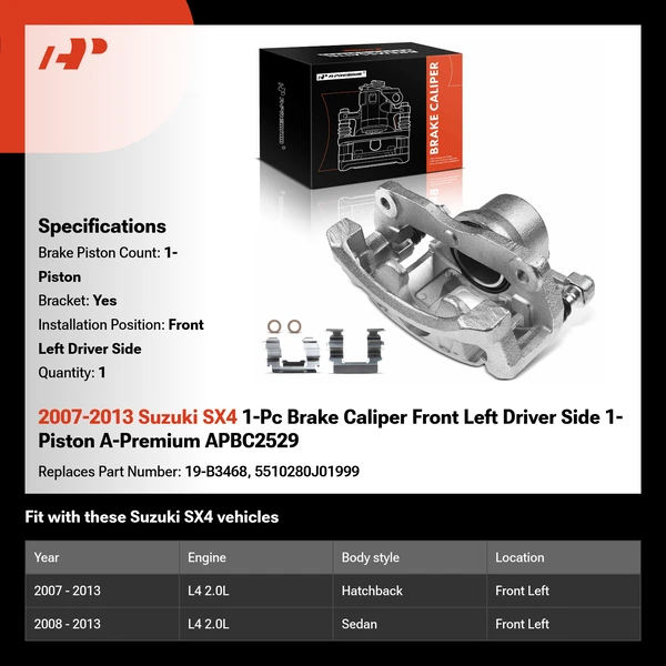 2007-2013 Suzuki SX4 1-Pc Brake Caliper Front Left Driver Side 1-Piston A-Premium APBC2529