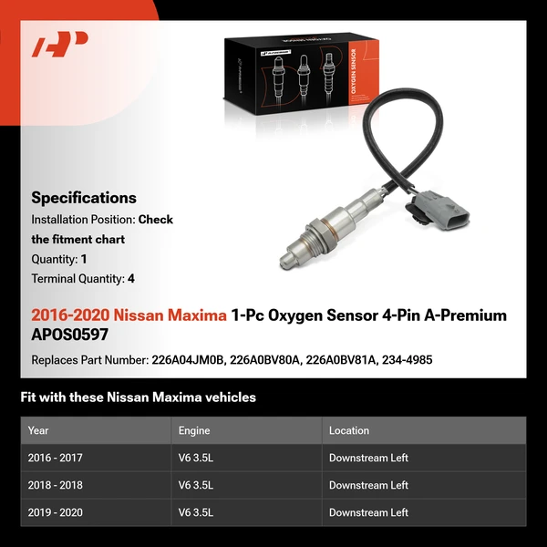 2016-2020 Nissan Maxima 1-Pc Oxygen Sensor 4-Pin A-Premium APOS0597