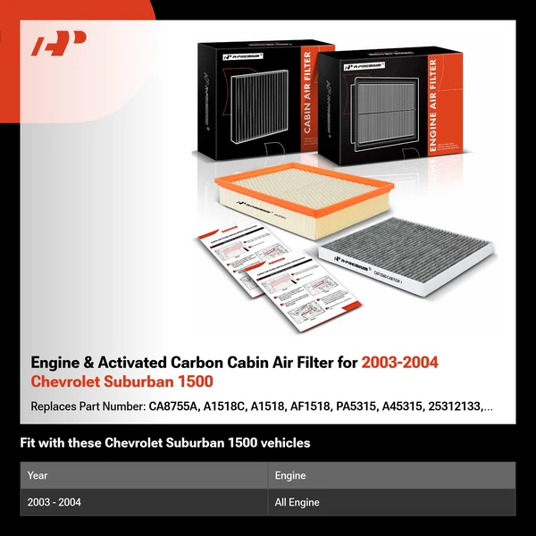 Engine & Activated Carbon Cabin Air Filter for 2003-2004 Chevrolet Suburban 1500