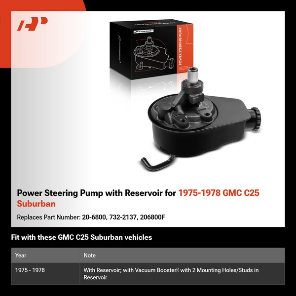 Power Steering Pump with Reservoir for 1975-1978 GMC C25 Suburban