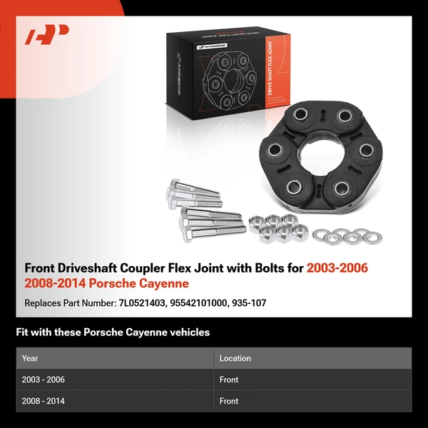 Front Driveshaft Coupler Flex Joint with Bolts for 2003-2006 2008-2014 Porsche Cayenne
