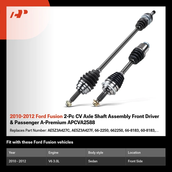 2010-2012 Ford Fusion 2-Pc CV Axle Shaft Assembly Front Driver & Passenger A-Premium APCVA2588