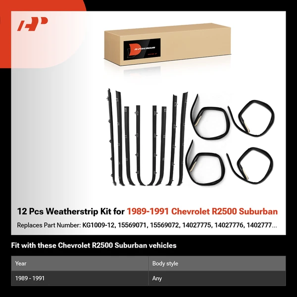12 Pcs Weatherstrip Kit for 1989-1991 Chevrolet R2500 Suburban