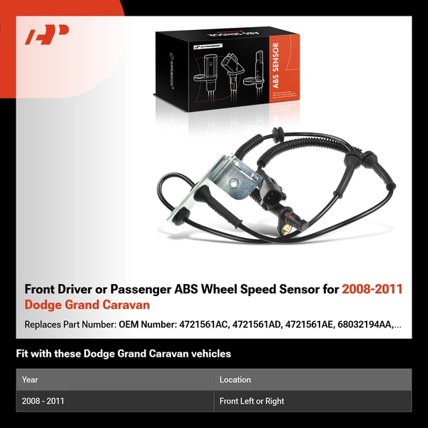 Front Driver or Passenger ABS Wheel Speed Sensor for 2008-2011 Dodge Grand Caravan