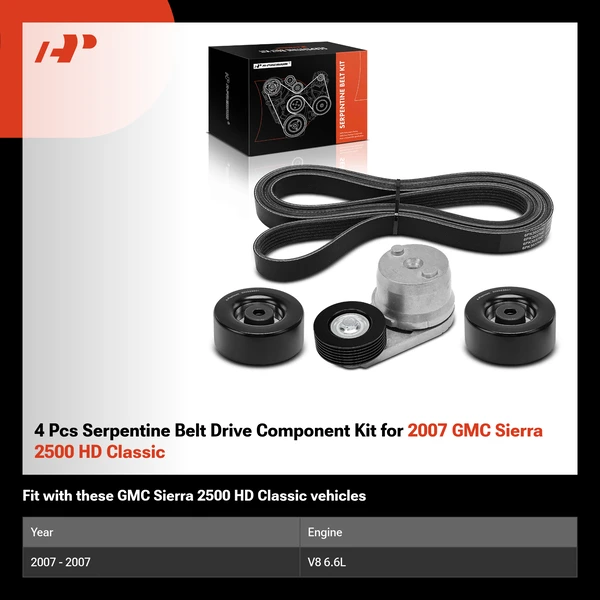 4 Pcs Serpentine Belt Drive Component Kit for 2007 GMC Sierra 2500 HD Classic