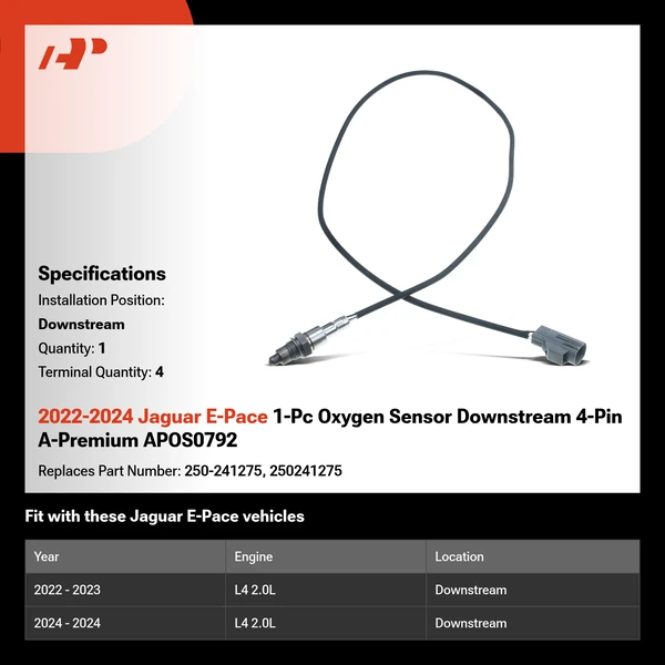 2022-2024 Jaguar E-Pace 1-Pc Oxygen Sensor Downstream 4-Pin A-Premium APOS0792
