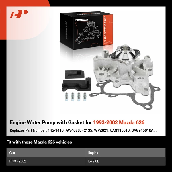 Engine Water Pump with Gasket for 1993-2002 Mazda 626