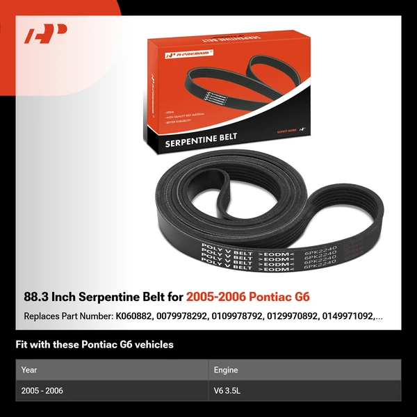 88.3 Inch Serpentine Belt for 2005-2006 Pontiac G6