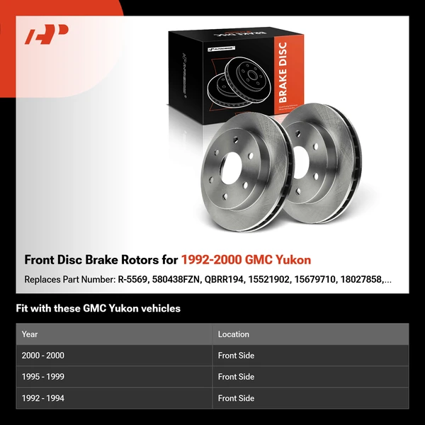 Front Disc Brake Rotors for 1992-2000 GMC Yukon