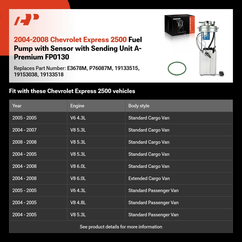 2004-2008 Chevrolet Express 2500 Fuel Pump with Sensor with Sending Unit A-Premium FP0130