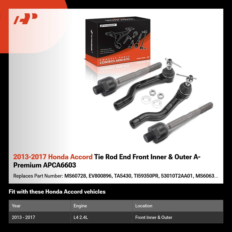 2013-2017 Honda Accord Tie Rod End Front Inner & Outer A-Premium APCA6603