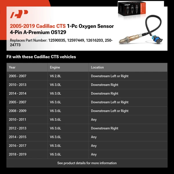 2005-2019 Cadillac CTS 1-Pc Oxygen Sensor 4-Pin A-Premium OS129