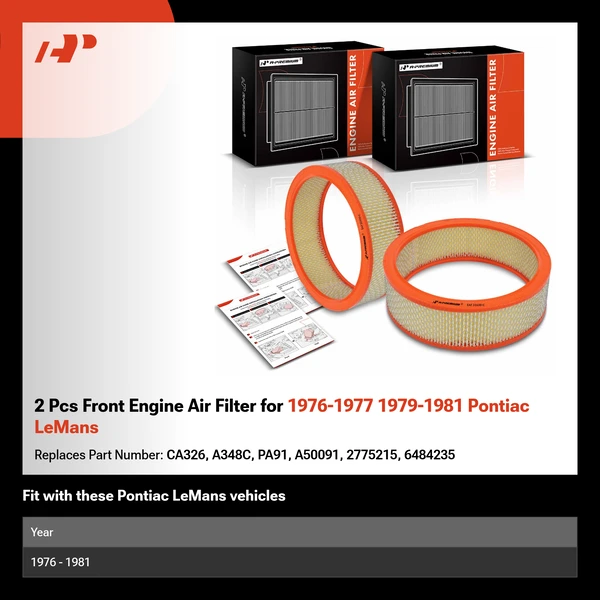 2 Pcs Front Engine Air Filter for 1976-1977 1979-1981 Pontiac LeMans