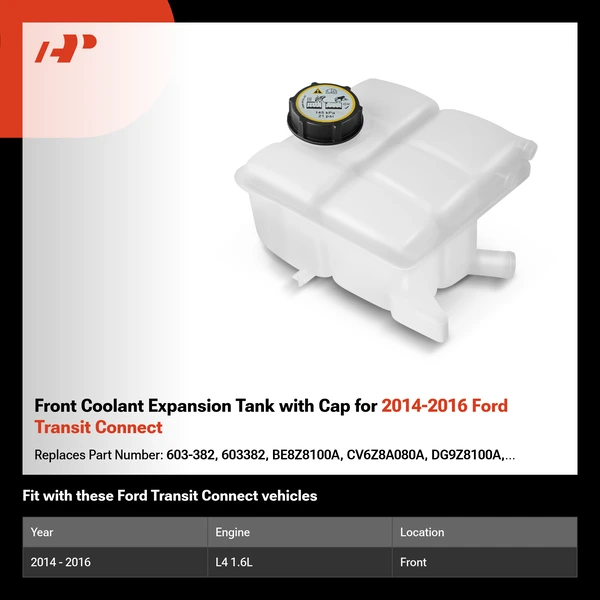 Front Coolant Expansion Tank with Cap for 2014-2016 Ford Transit Connect